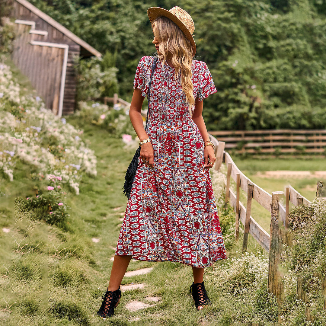 Damen Maxikleid mit floralem Muster und elastischem Tailleneinsatz Echo Archiv