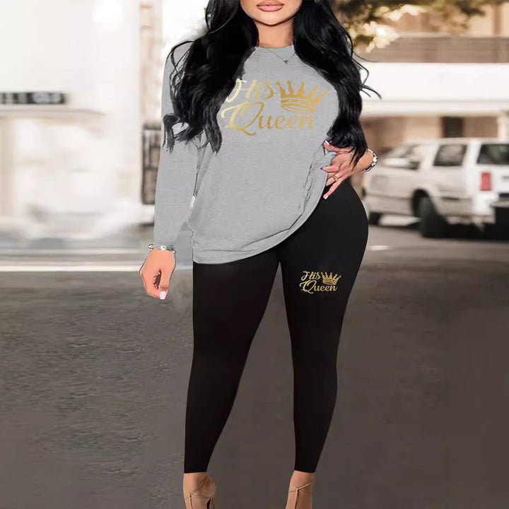 Damen Zweiteiler Lounge-Set mit Herz-Print Sweatshirt und High-Waist Leggings – Élanora