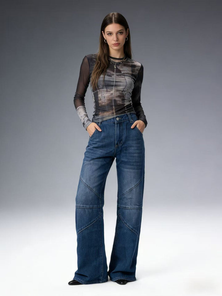 Damen Weit geschnittene Jeans mit einzigartigen Nahtdetails Echo Archiv