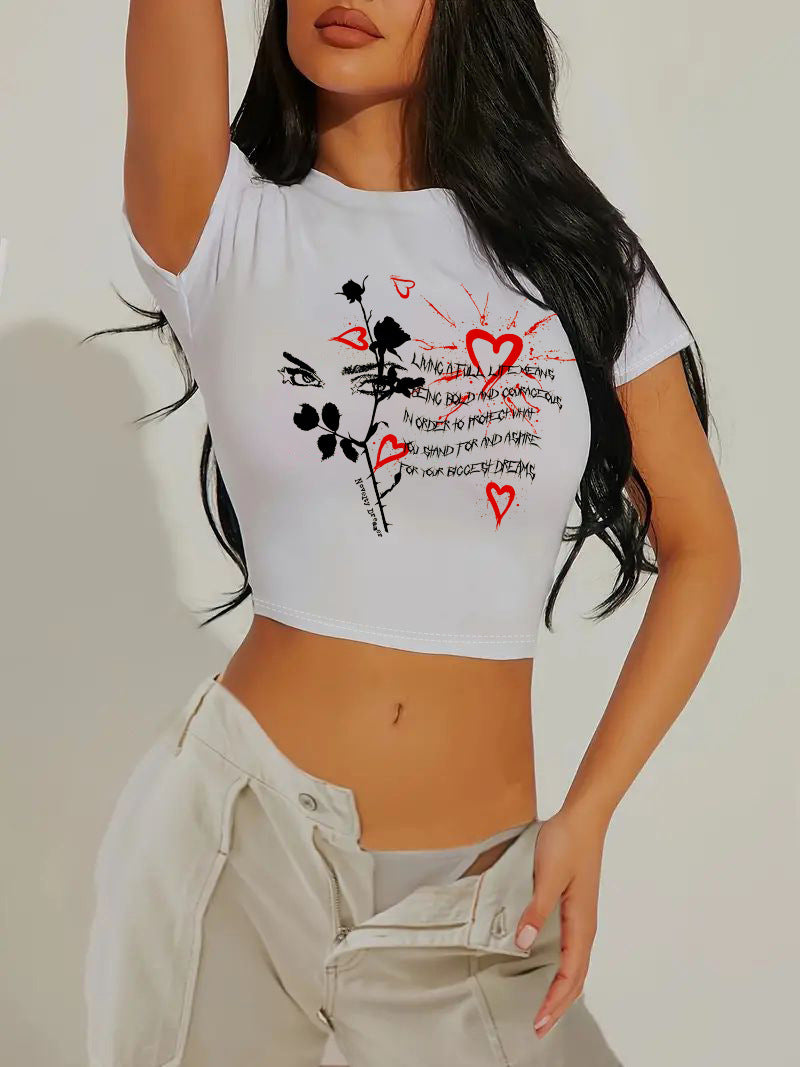 Damen cropped T-Shirt mit exklusivem Pferdemotiv und figurbetontem Schnitt Echo Archiv