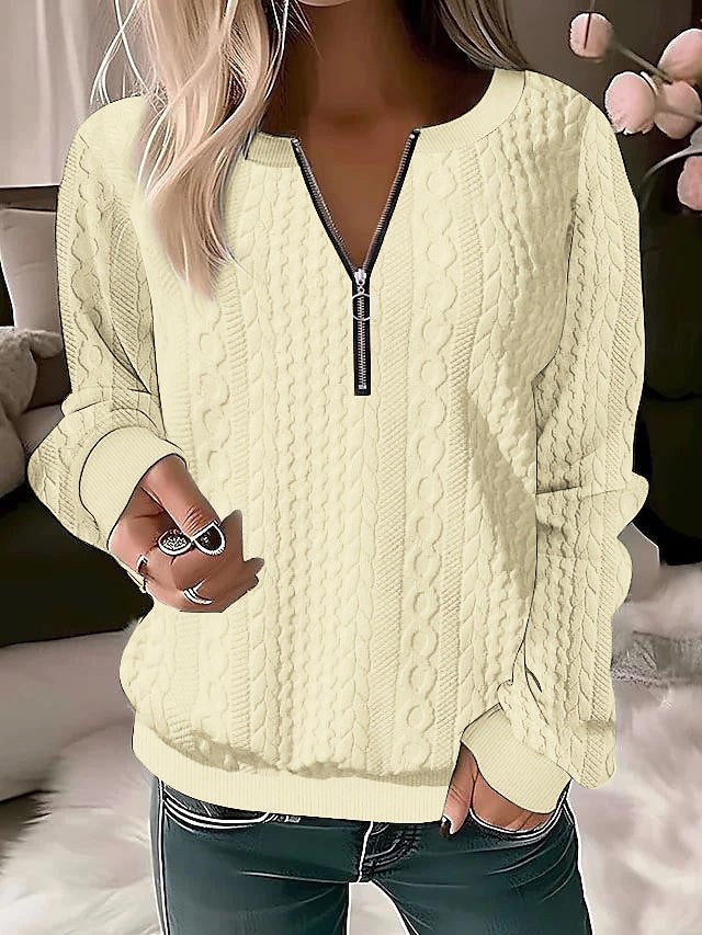 Damen Strickpullover mit Zopfmuster und halbem Reißverschluss Echoarchiv