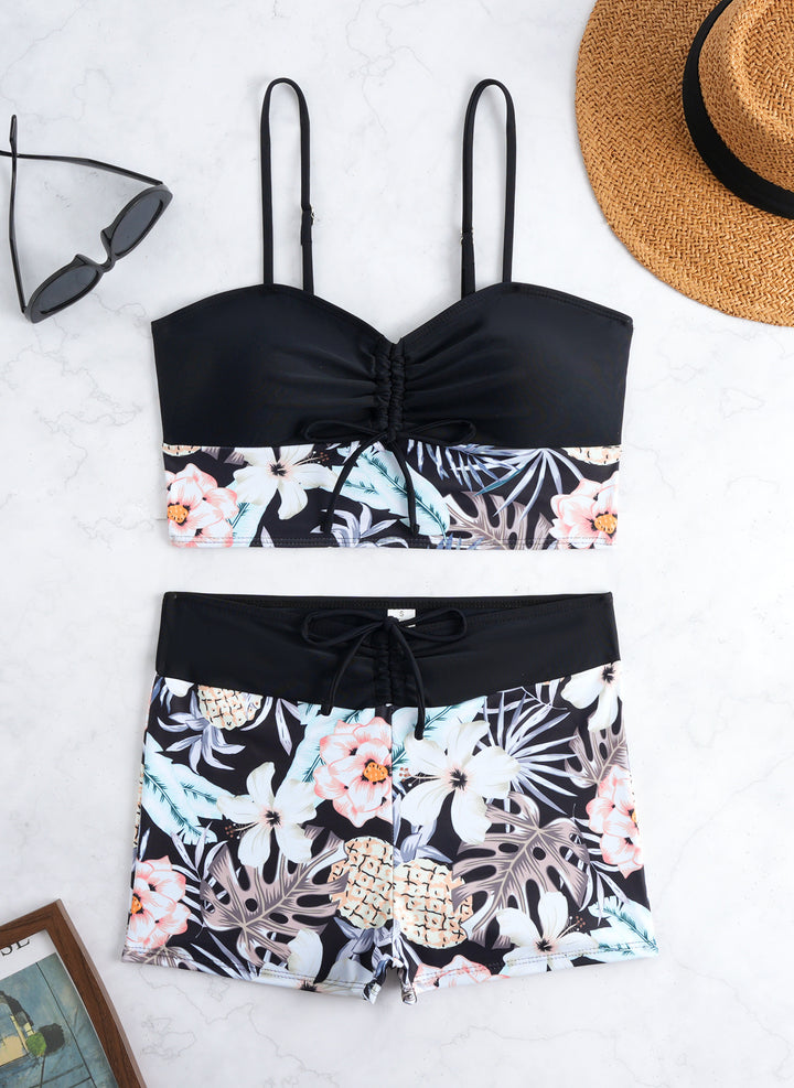 Damen Bikini-Set mit modischer Raffung und hoch taillierter Shorts Echo Archiv