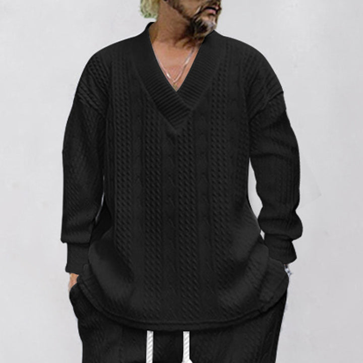 Herren Pullover mit V-Ausschnitt und strukturierter Strickart Echoarchiv