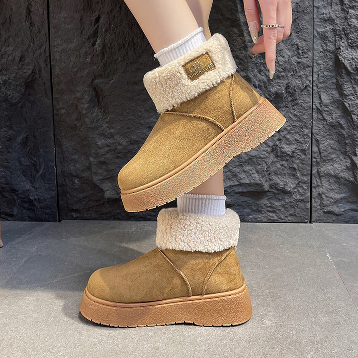 Damen Gefütterte Plateau‑Winterstiefeletten mit Teddyfell‑Kragen und rutschfester Profilsohle – Varelle