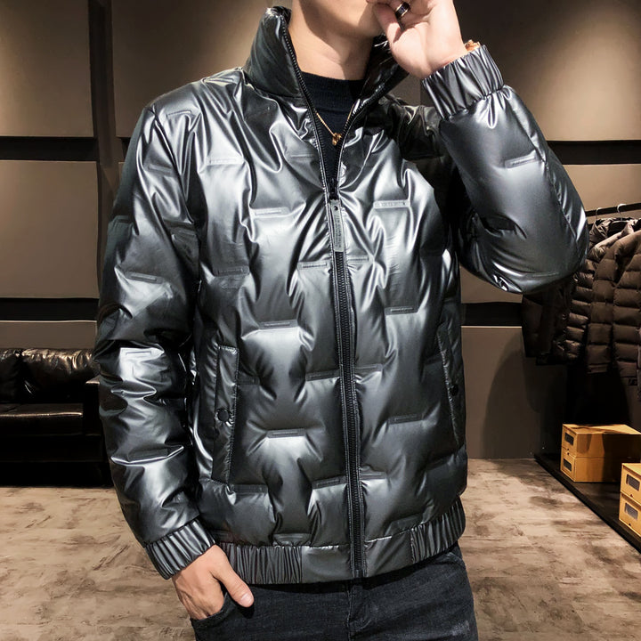 Herren glänzende Stepp‑Thermojacke mit quadratischer Steppe und hohem Stehkragen – Taviero