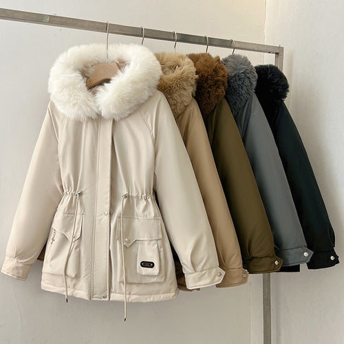 Damen Wattierter Parka mit Tunnelzugtaillierung, Kapuze und voluminösem Kunstfellkragen Echo Archiv
