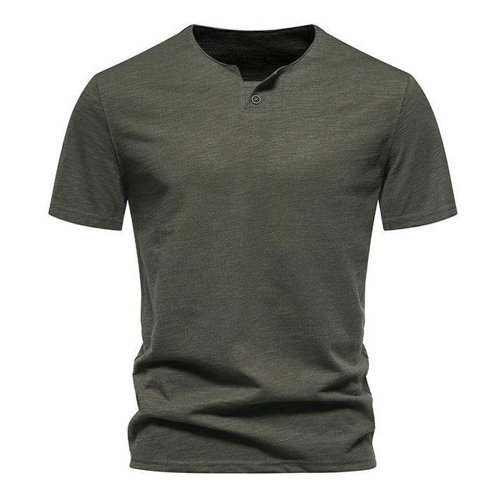 Herren Kurzarm-Henley-Shirt mit modernem Stehkragen und hochwertiger Baumwollqualität Echoarchiv