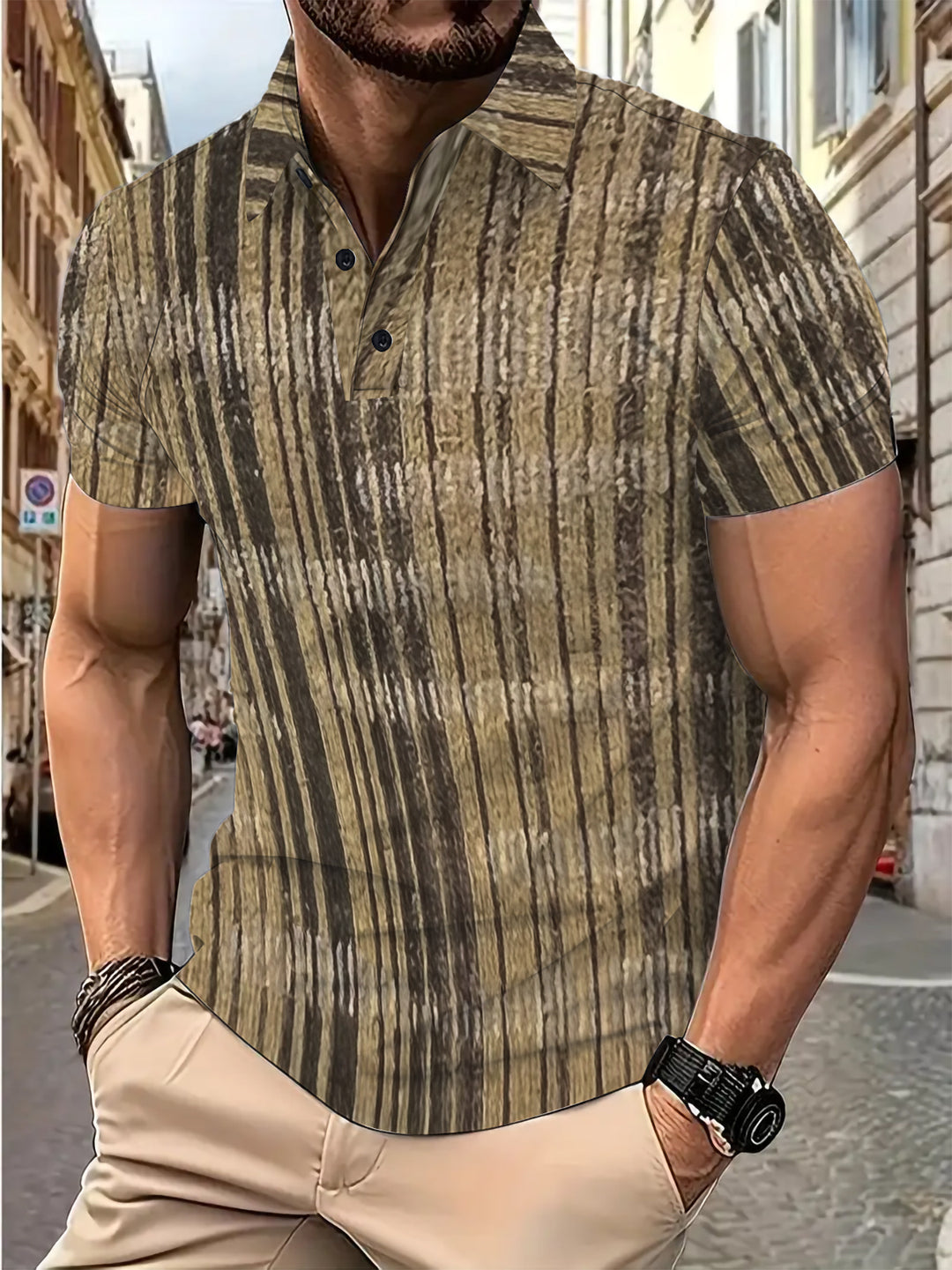 Herren Poloshirt mit strukturiertem Streifenmuster Echoarchiv