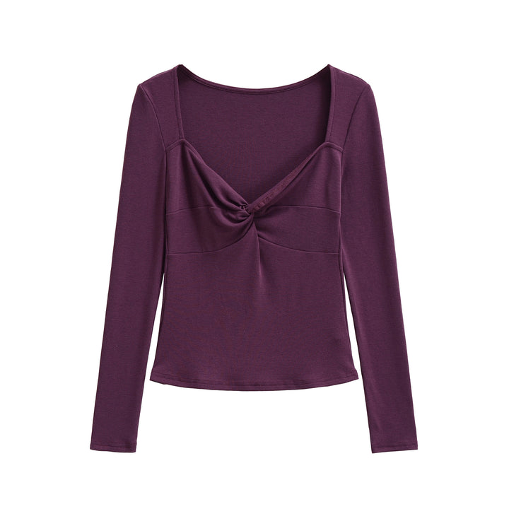 Damen Langarmshirt mit Drehknoten-Detail figurformendem Büstenteil und weiter Ausschnitt Echoarchiv