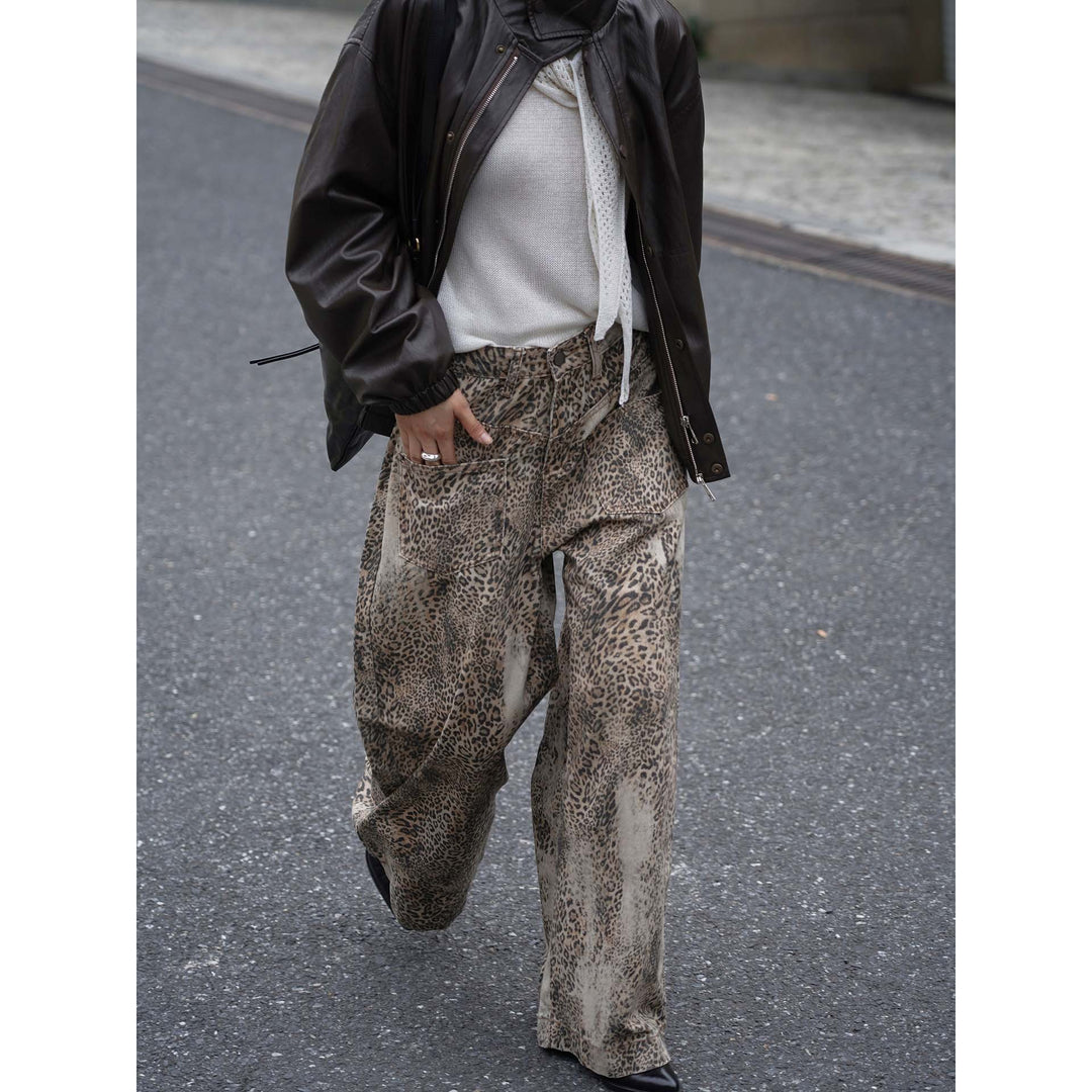Damen Palazzo-Hose mit Leopardenmuster, hohem Bund und großen aufgesetzten Taschen Echoarchiv
