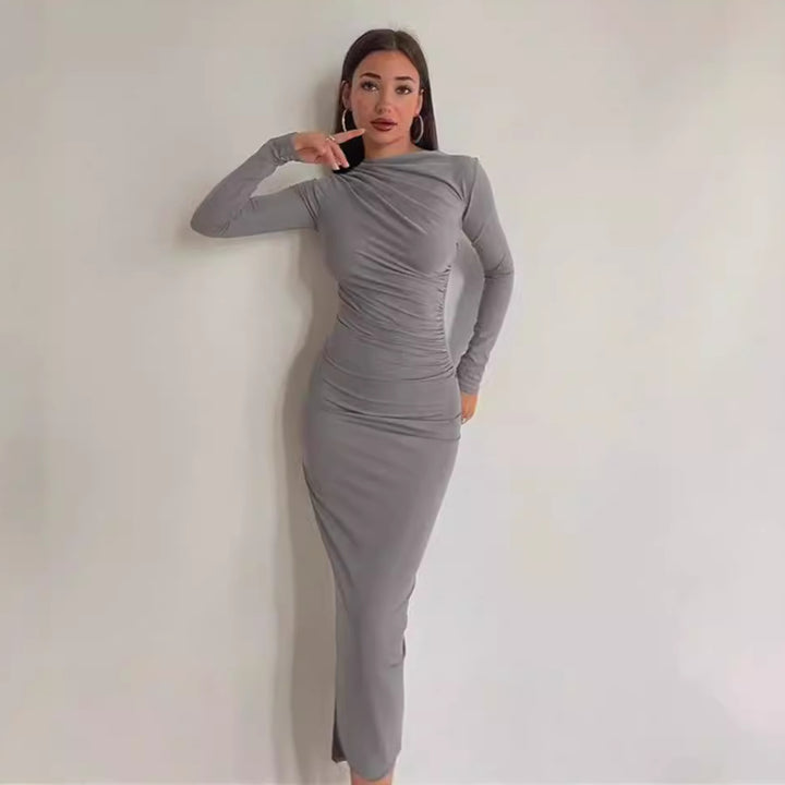 Damen nan gerafftes Maxikleid mit asymmetrischem Ausschnitt und taillierter Silhouette Echo Archiv