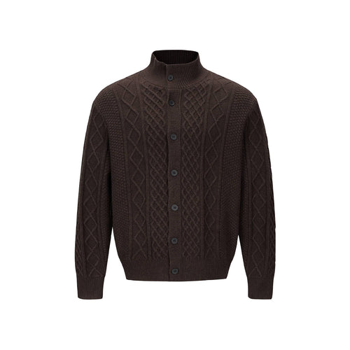 Herren Strickcardigan mit Zopfmuster, Stehkragen und knöpfbarer Front Echoarchiv