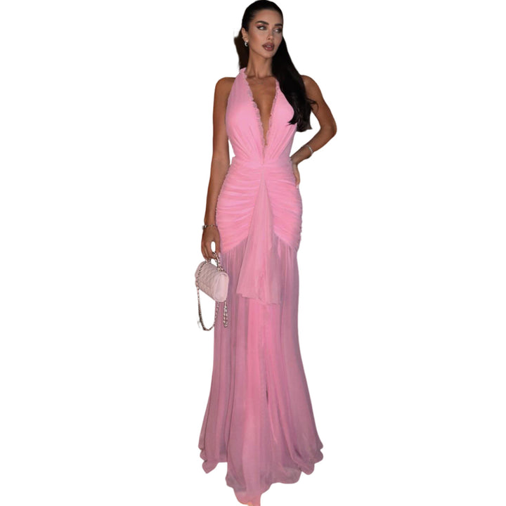 Damen Maxikleid mit tiefem V-Ausschnitt und Raffungen Echo Archiv