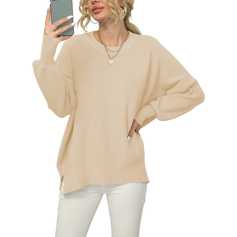 Damen Oversize-Feinstrickpullover mit Rundhalsausschnitt, überschnittener Schulter und Seitenschlitzen Echo Archiv