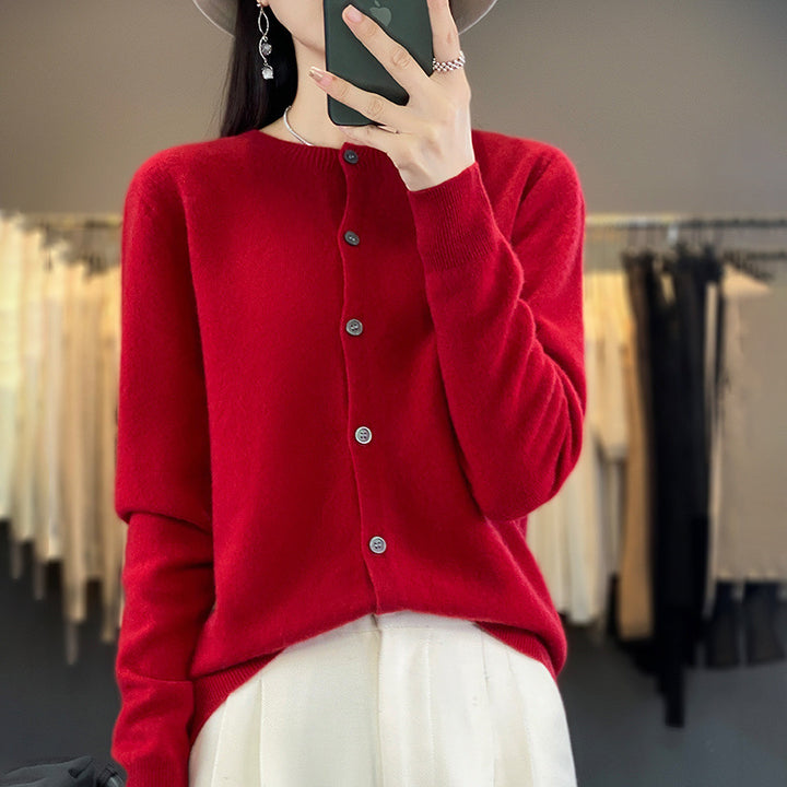 Damen Leichter Feinstrick-Cardigan mit Kaschmir‑Optik, Rundhalsausschnitt und verdeckter Knopfleiste Echoarchiv