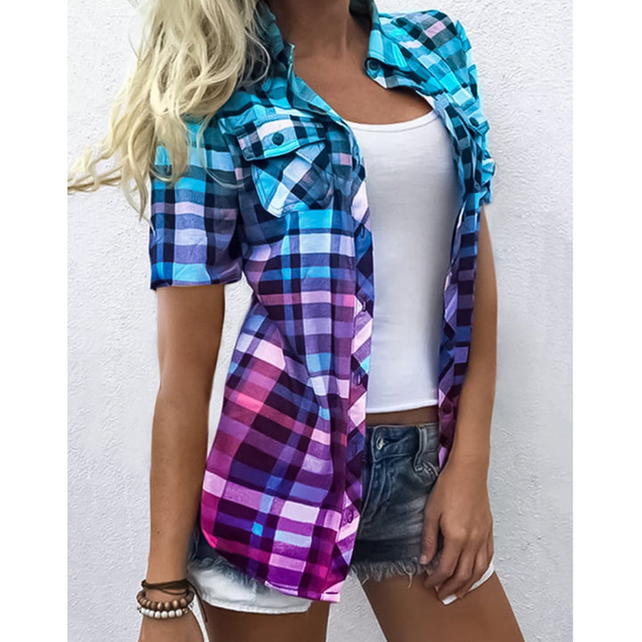 Damen nan lang geschnittenes Karoshirt mit aufgesetzten Brusttaschen und legerer Sommerpassform Echo Archiv