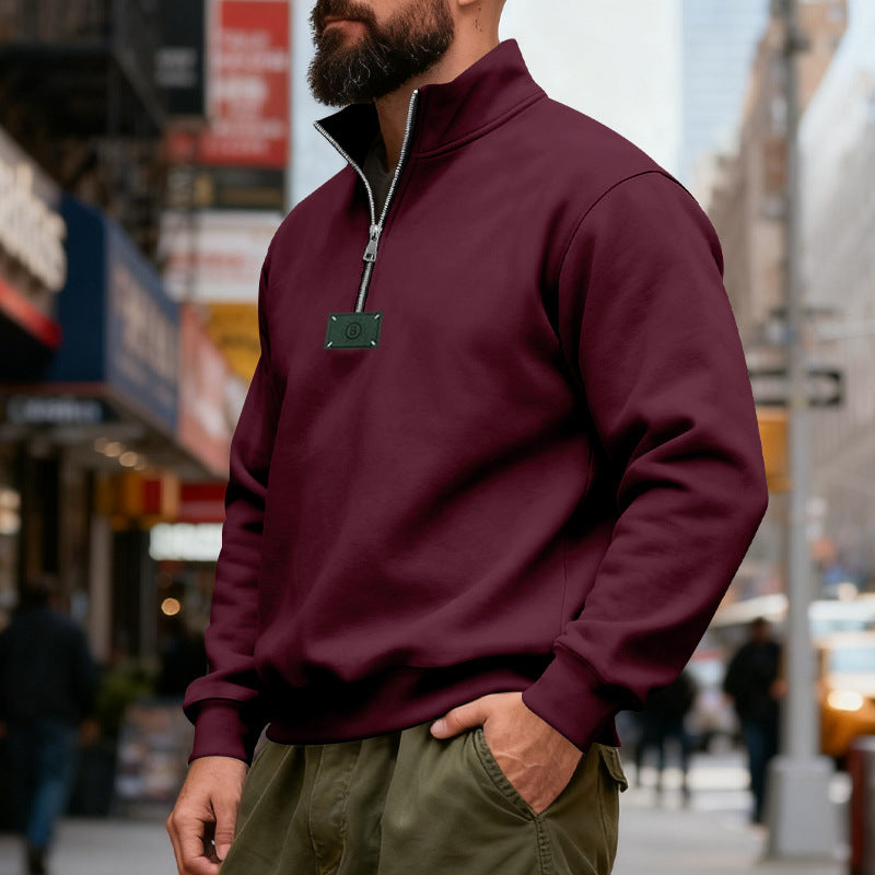 Herren nan hochgeschlossener Quarterzip-Sweatshirt aus schwerem Baumwollfleece mit Stehkragen Echo Archiv