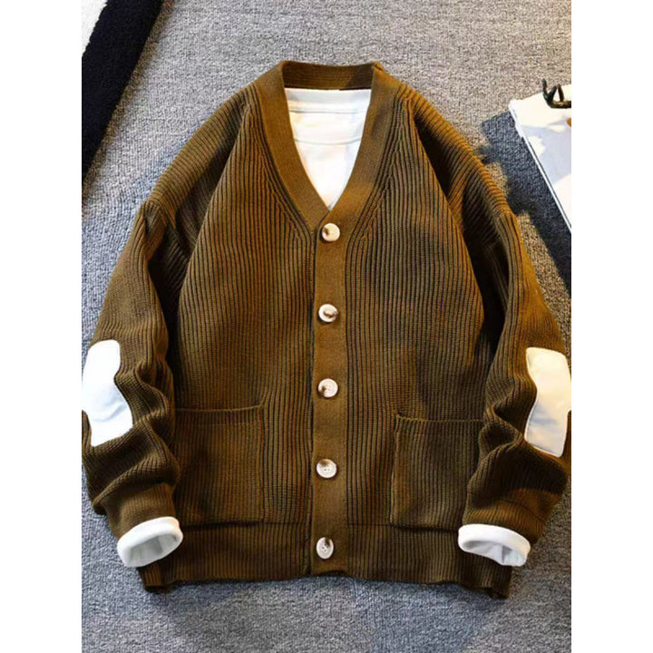 Herren Oversized Strickcardigan mit Ellenbogen-Patches und aufgesetzten Taschen Echoarchiv