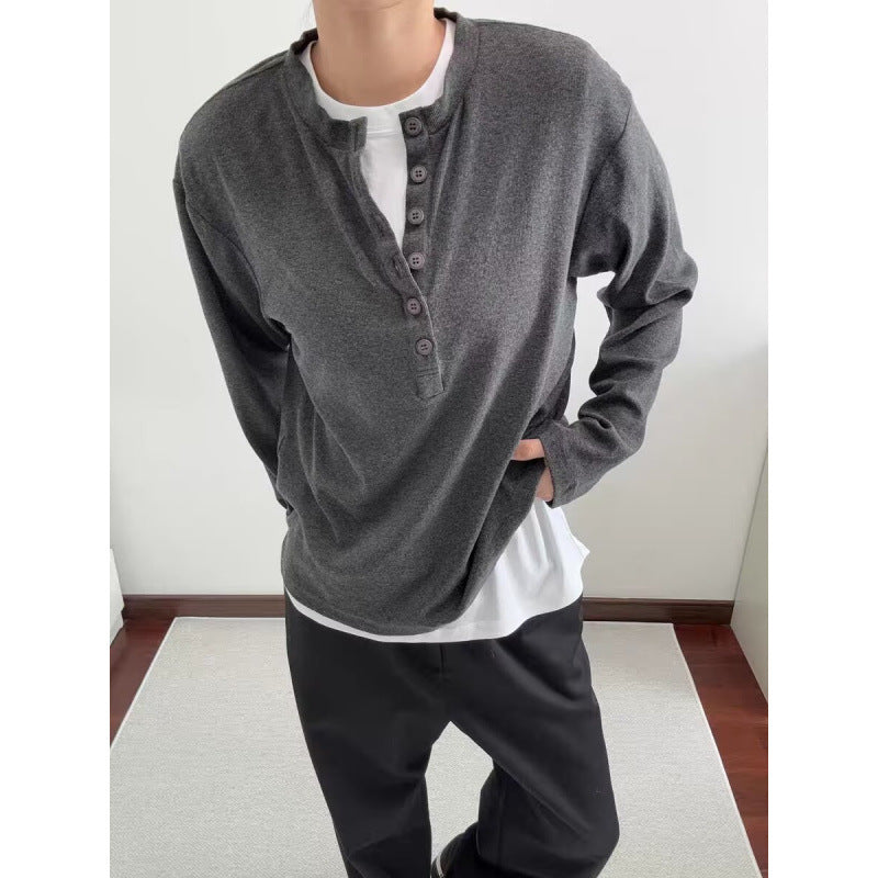 Herren Leichtes Henley-Longsleeve aus Feinrippen‑Jersey mit Knopfleiste und Regular‑Fit Echoarchiv