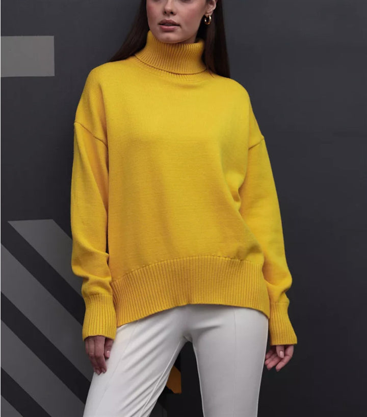 Damen Boxy-Rollkragenpullover aus feinem Feinstrick mit überschnittener Schulter – Mavelle