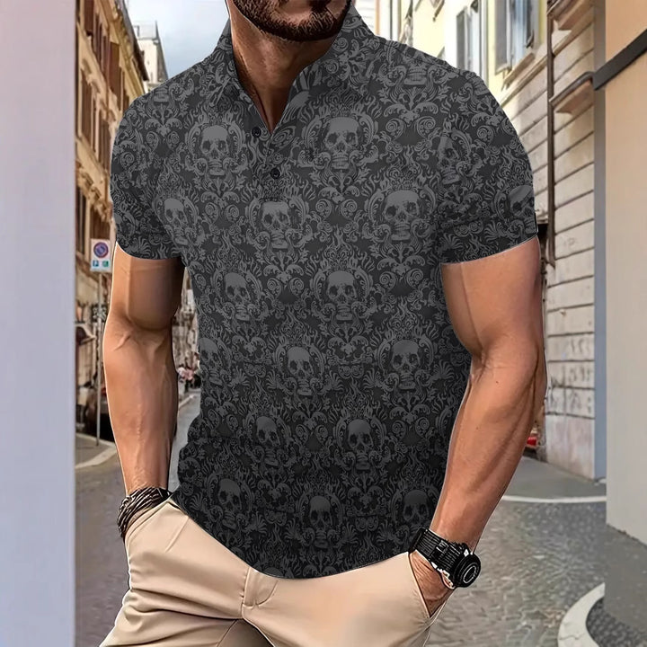 Herren Kurzarm Poloshirt mit einzigartigem Totenkopf-Design und atmungsaktivem Material Echoarchiv