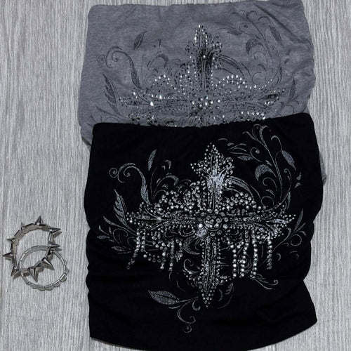 Damen schulterfreies Top mit eleganter Strass-Verzierung Echo Archiv