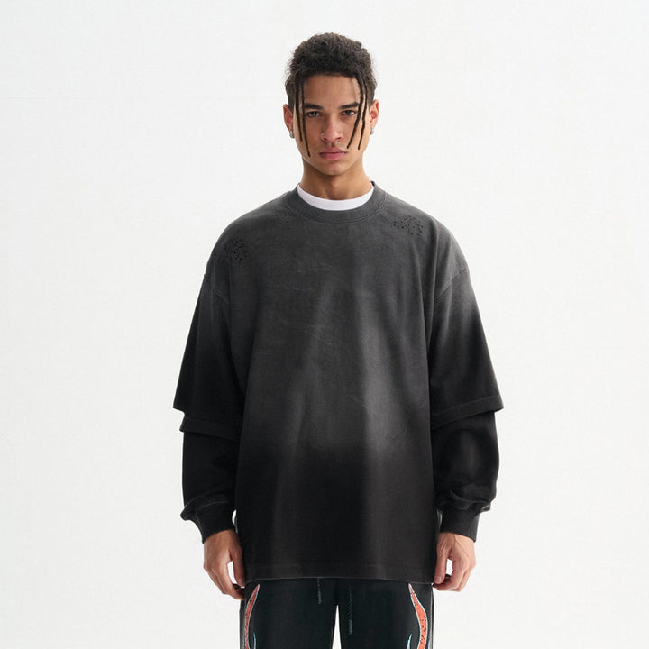 Herren Oversize-Langarmshirt mit doppeltem Lagenlook und Used-Details Echo Archiv