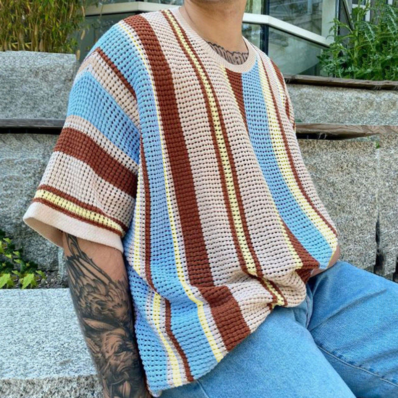 Herren luftiges Strick-T-Shirt im modischen Design mit gemustertem Stoff Echoarchiv