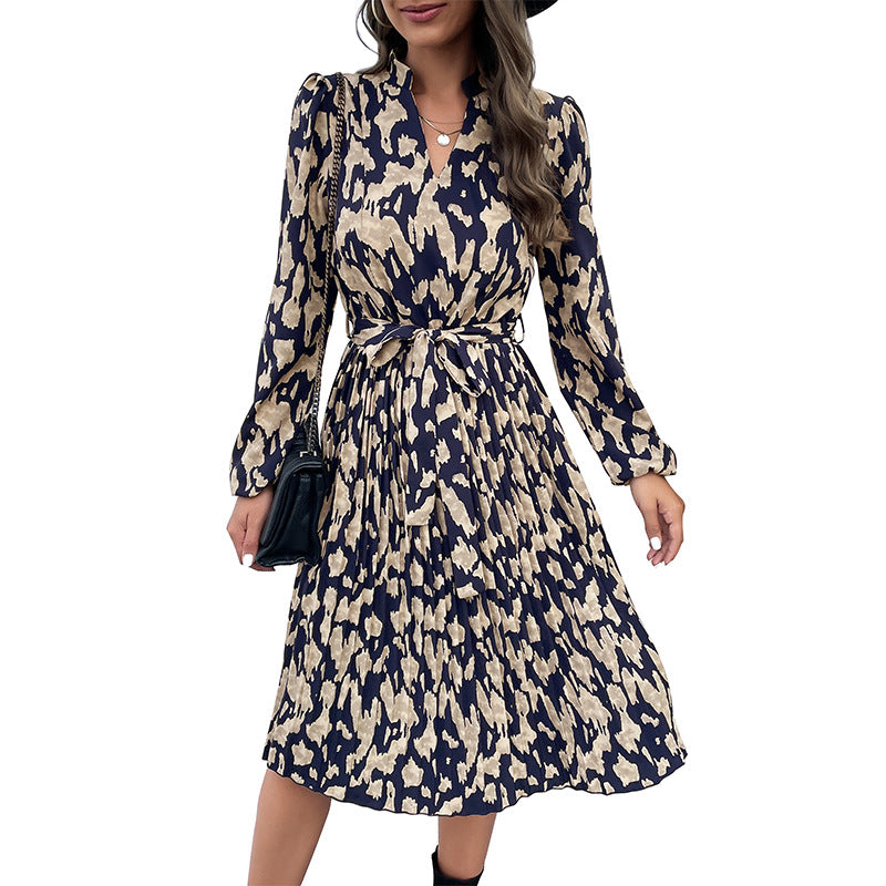 Damen Midikleid mit Bindegürtel und Langarm Echo Archiv
