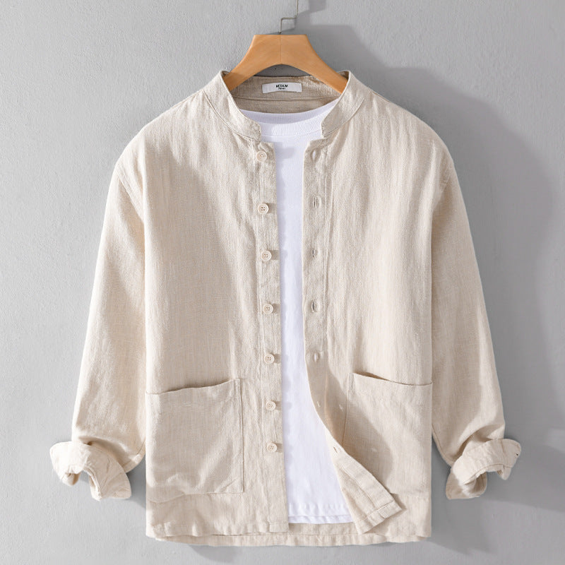 Herren Leinenjacke mit Stehkragen und aufgesetzten Taschen Echoarchiv