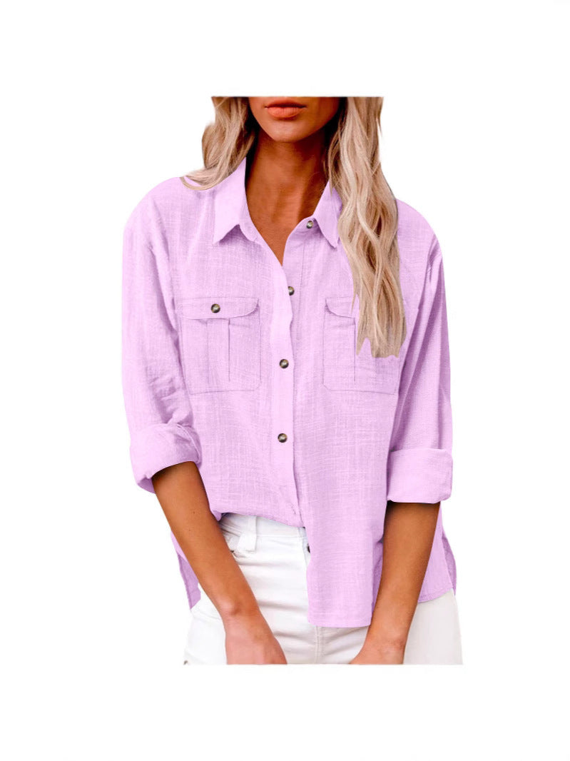 Damen Leichte Oversize-Hemdbluse aus Baumwollmischung mit Brusttaschen – Élovi