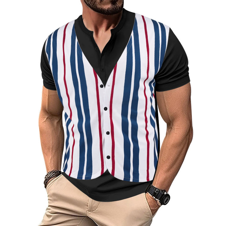Herren Kurzarm-Henley-Shirt mit gestreiftem Design und modernem Schnitt Echoarchiv