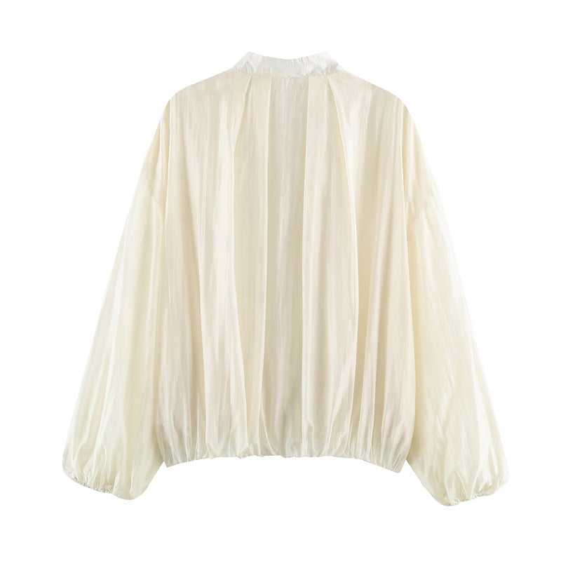 Damen transparente Oversize-Bomberjacke aus leichter Satin‑Organza mit Ballonärmeln Echo Archiv