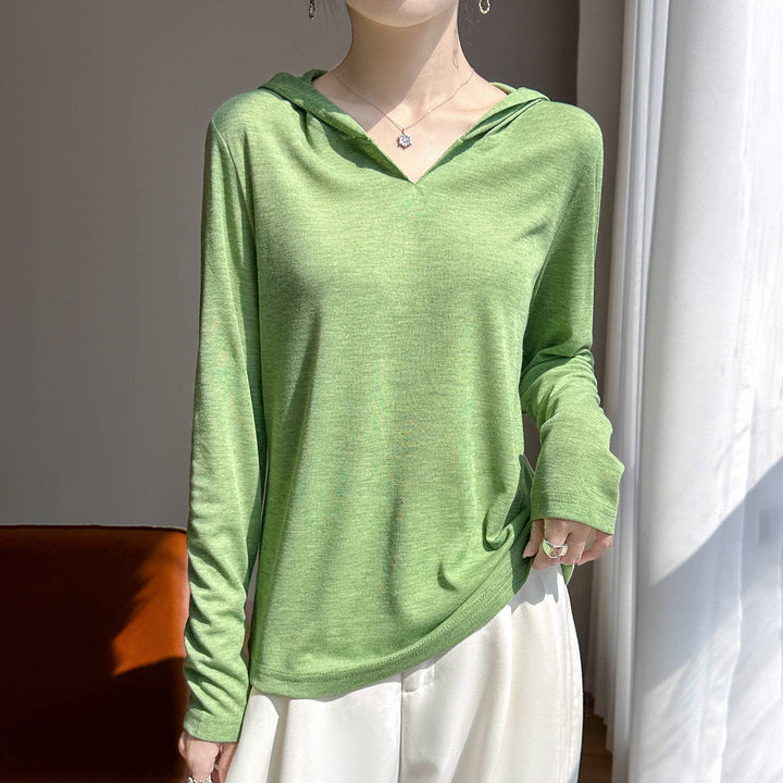 Damen Leichter Kapuzenpullover mit V‑Ausschnitt und feinem Jersey Echoarchiv