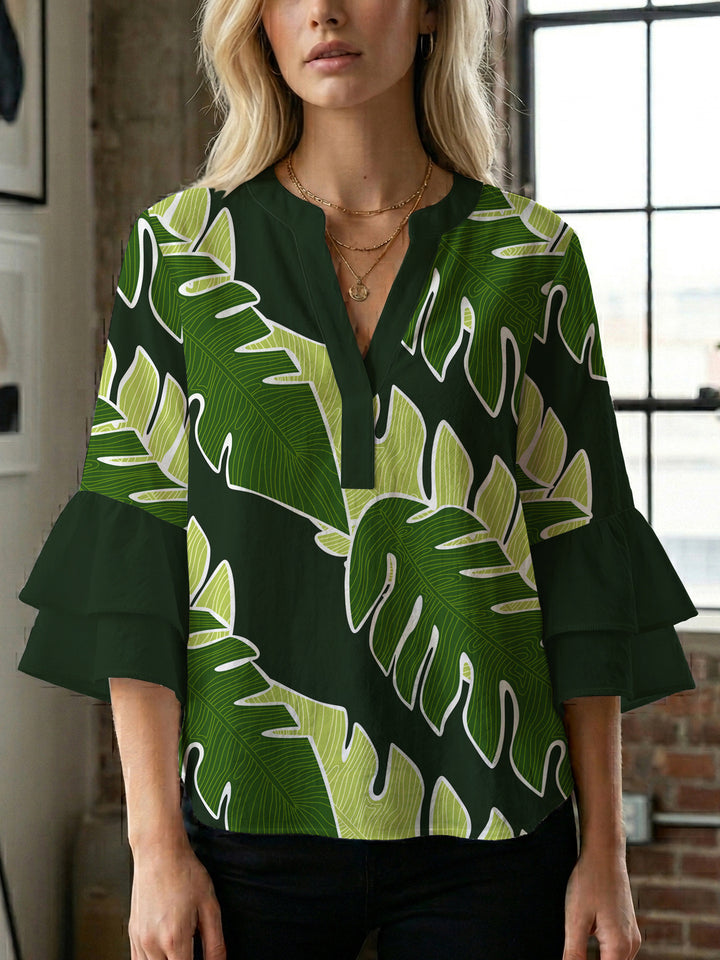 Damen Bluse mit voluminösen Rüschenärmeln und floralem Druck Echo Archiv