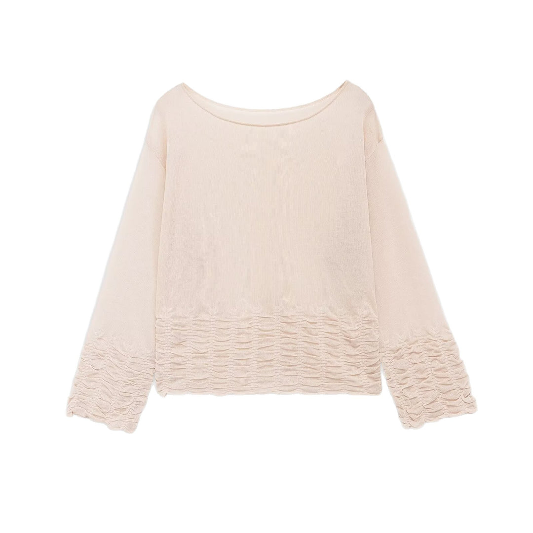 Damen Leichte Feinstrick-Bluse mit weitem Boat‑Ausschnitt und gerafftem Saum Echoarchiv