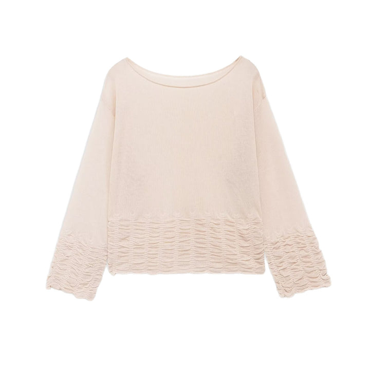 Damen Leichte Feinstrick-Bluse mit weitem Boat‑Ausschnitt und gerafftem Saum Echoarchiv