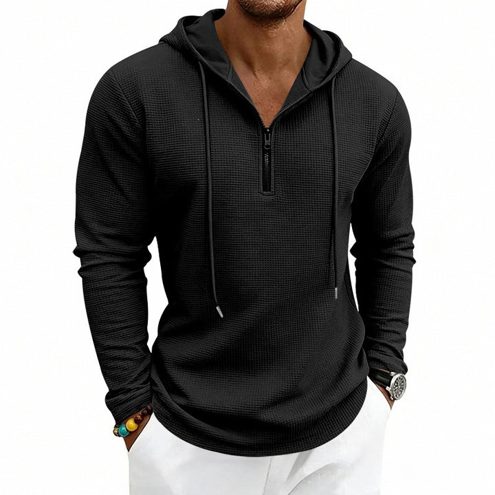 Herren Lässiges Waffelstruktur-Hoodie mit halbem Reißverschluss und Kapuze Echoarchiv