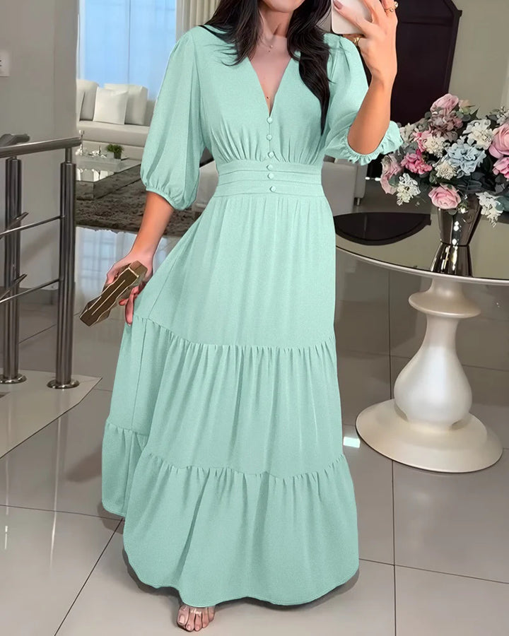 Damen Maxikleid mit Wickeloptik, V-Ausschnitt und geraffter Taillenpartie – Valéora