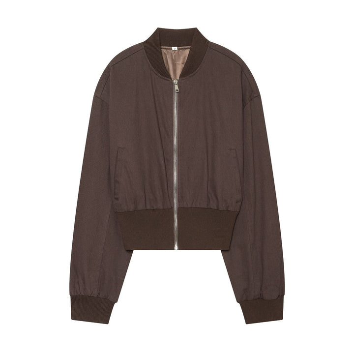 Damen kurzes Bomberjacke-Cropped mit breitem Rippenbund, Metallreißverschluss und oversized Ärmeln – Avenza