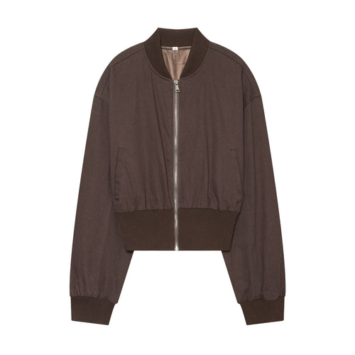 Damen kurzes Bomberjacke-Cropped mit breitem Rippenbund, Metallreißverschluss und oversized Ärmeln – Avenza