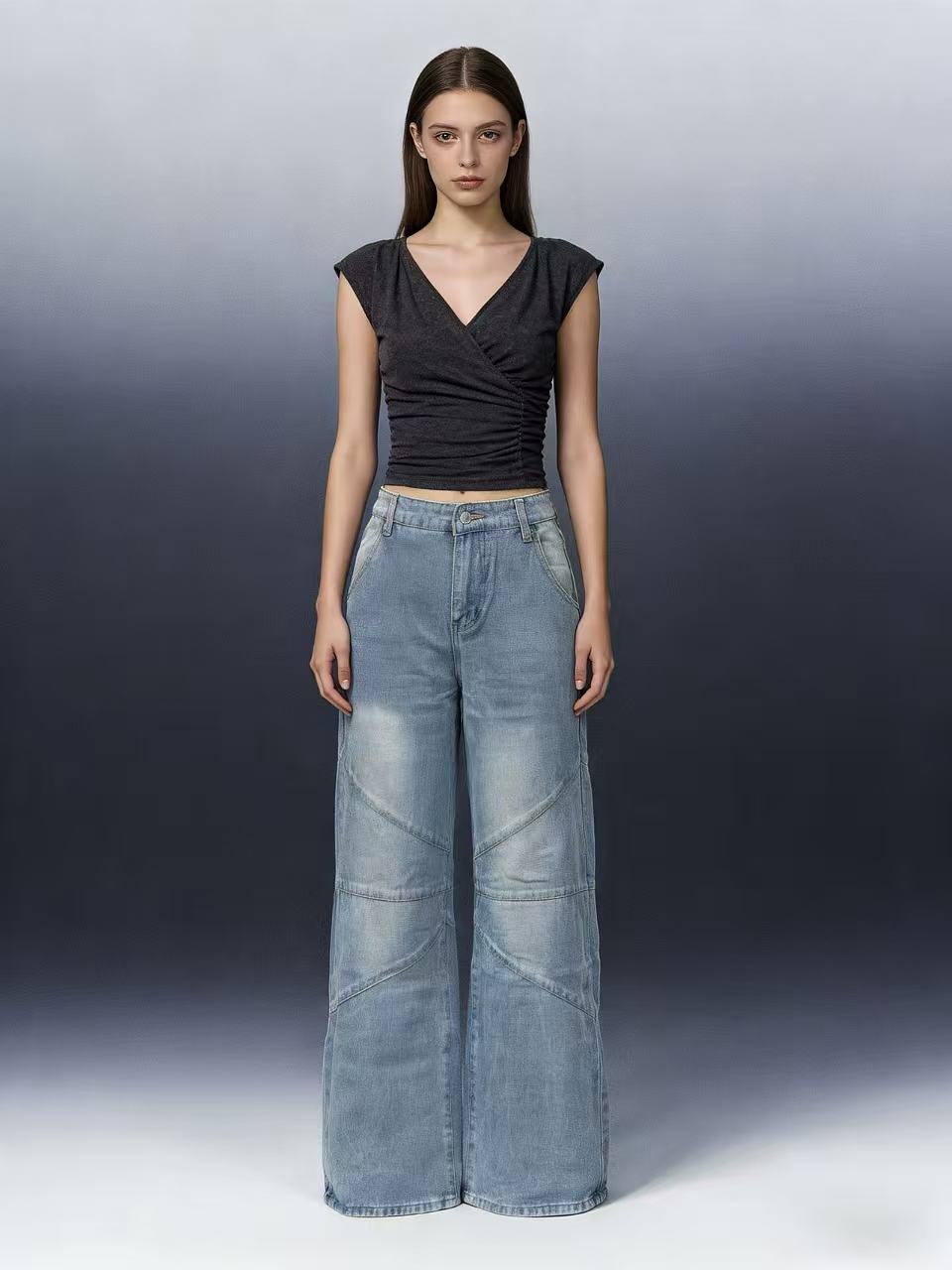 Damen Weit geschnittene Jeans mit einzigartigen Nahtdetails Echo Archiv