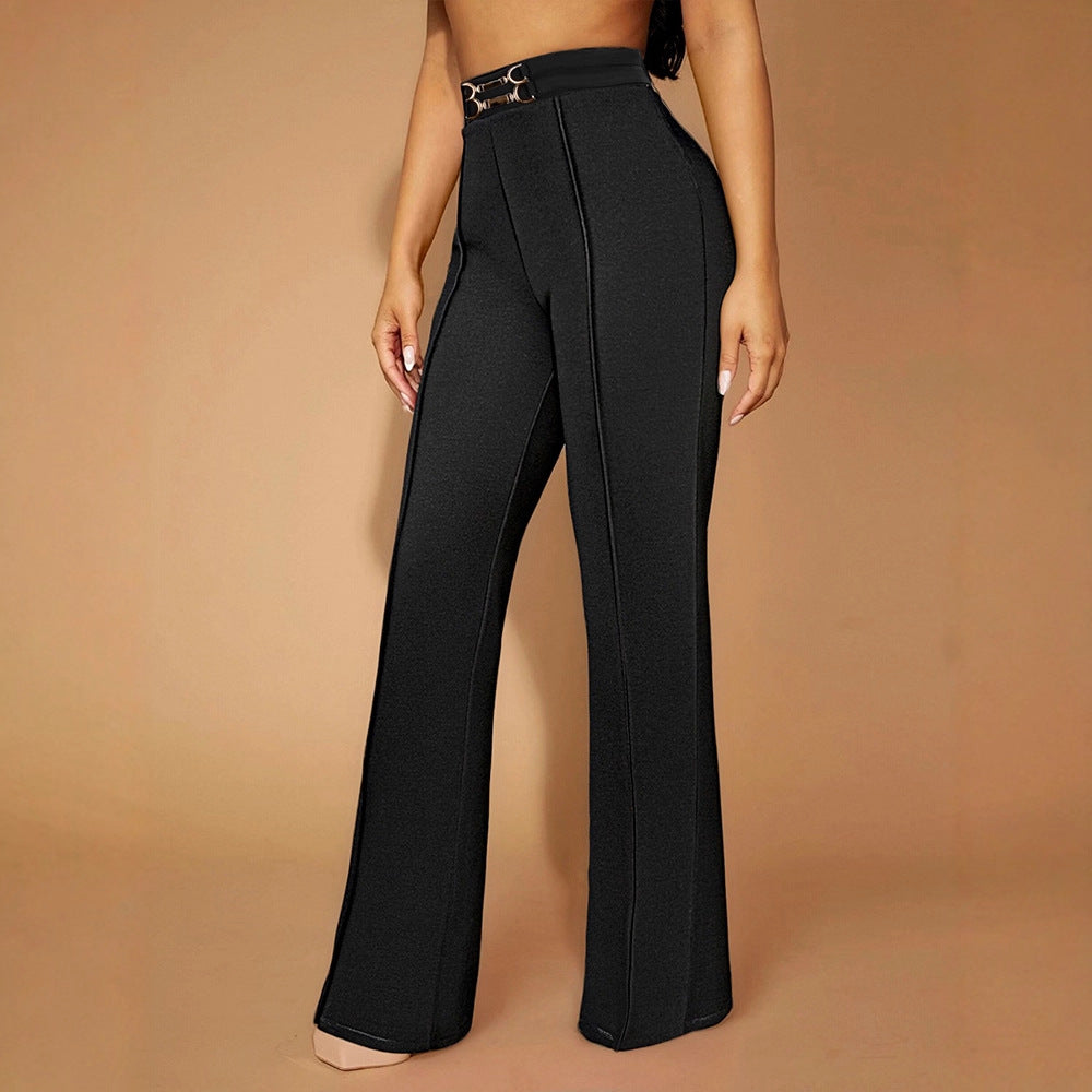 Damen Elegante High-Waist-Hose mit modischem Doppelschnallen-Detail Echo Archiv