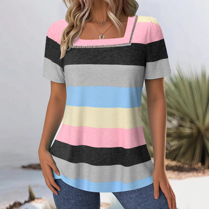 Damen nan gestreiftes Jersey-Longshirt mit quadratischem Ausschnitt und lässiger Hüftlänge Echo Archiv