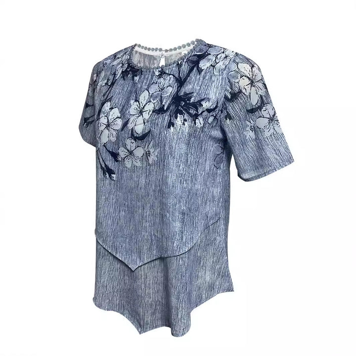 Damen nan zweilagiges Blusenkleid mit asymmetrischem Stufensaum, floraler Druckpasse und Flügelärmeln Echo Archiv