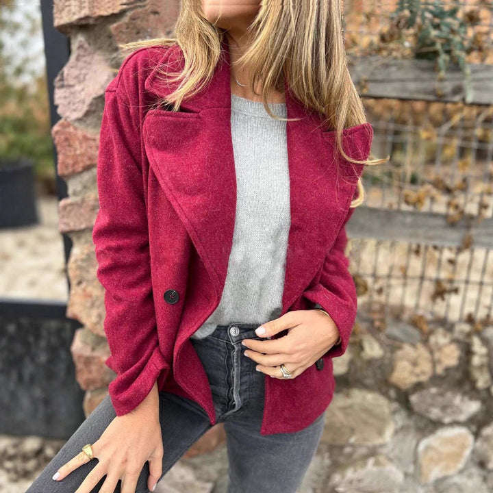 Damen Kurzer Wollmix-Mantel mit großem Schalkragen, doppelreihiger Knopfleiste und Eingrifftaschen – Montévia