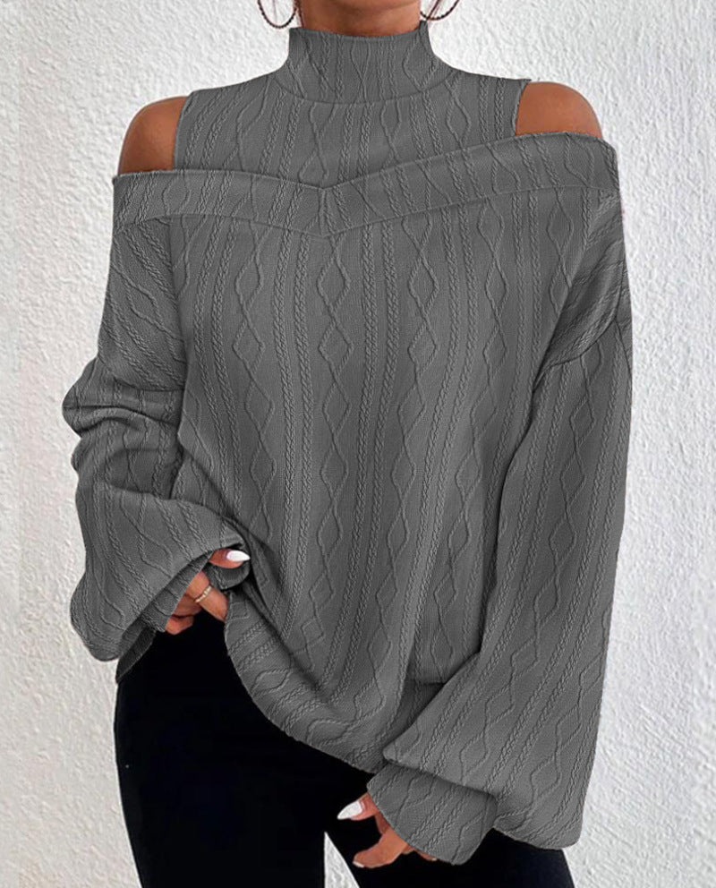 Damen nan Oversize-Strickpullover mit Stehkragen, offenem Schulterdetail und Zopfmuster Echo Archiv