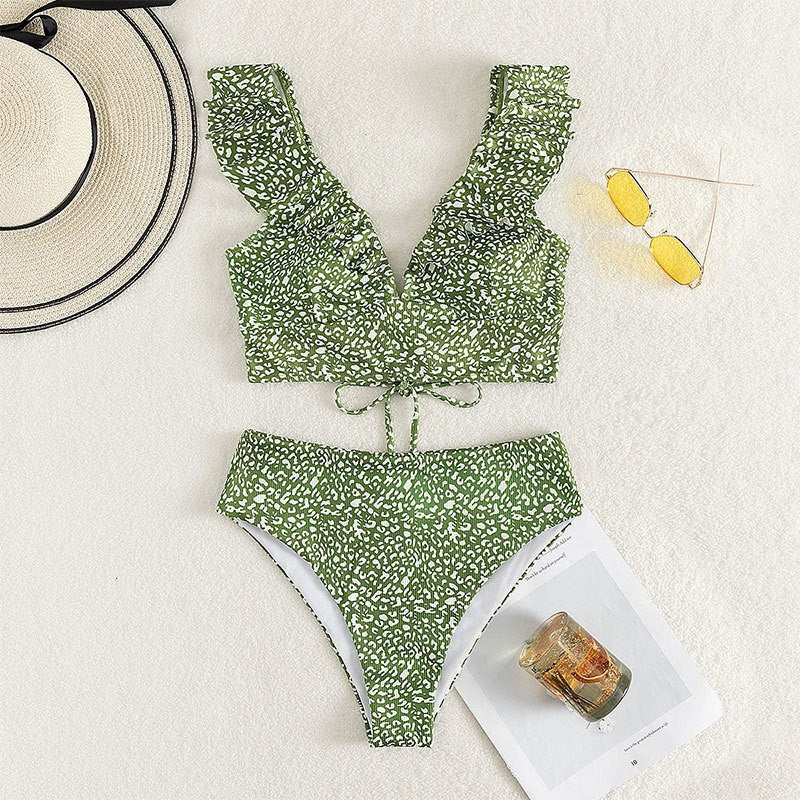 Damen Hoch taillierter Bikini mit voluminösen Rüschen Echo Archiv