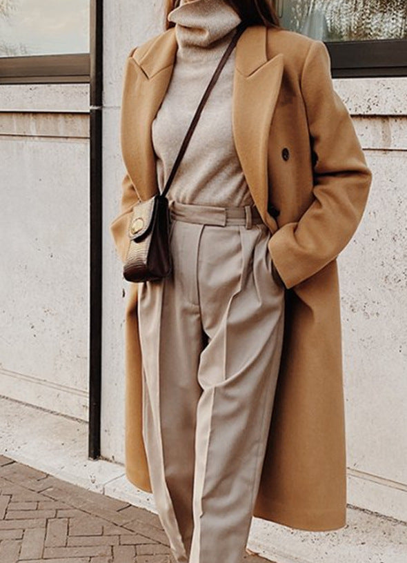 Frauen Doppelreiher Wollmischung Mantel mit oversized Schnitt und breiten Revers Echoarchiv