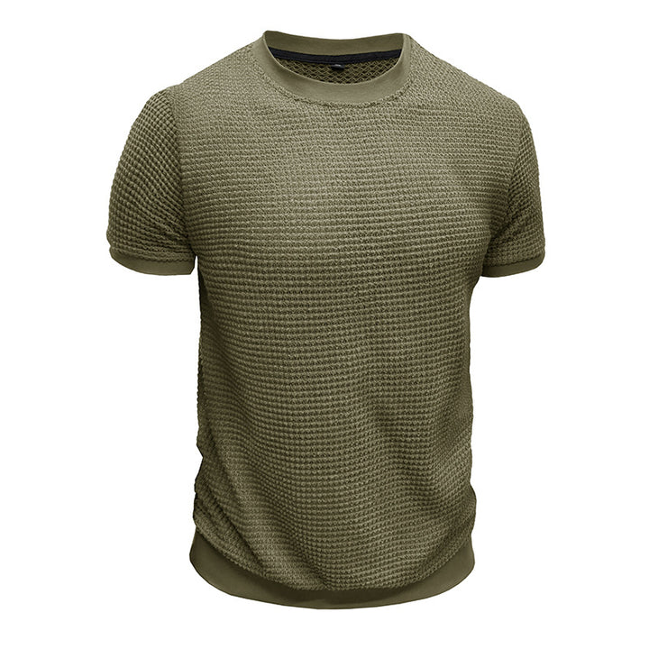 Herren Strukturiertes Kurzarm-T-Shirt aus atmungsaktivem Baumwollmix mit Rundhalsausschnitt Echoarchiv